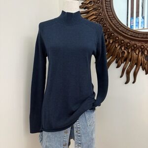 Sweaty Betty Small Merino Wool Mock Neck Sweater Navy Tunic Made England F/W